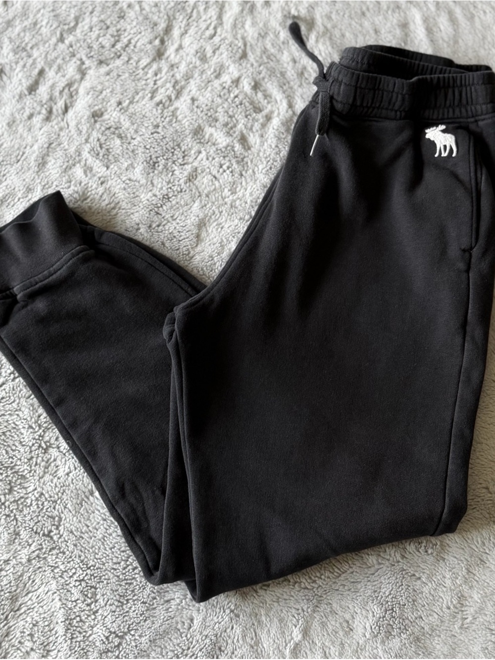 abercrombie kids Black Fleece Joggers with White Moose Logo